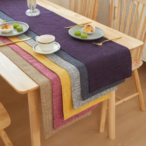 Factory Price Modern Dobby Style Knitted Polyester Linen Table Runners for Dining Room Weddings Home Decorations Washable