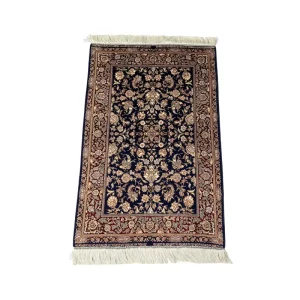 Factory Price Navy Full Floral Persian Modal Rug 80*120cm Dual Use Carpet With Mulberry Silk Fringe
