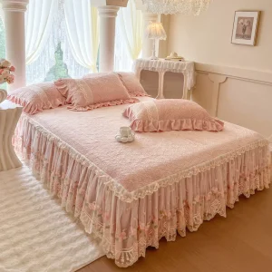 Factory Printed Floral Modern Carved Thickened Bed Cover Milk Flannel Velvet Soft Durable Bed Skirt Quilted