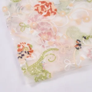 Factory QiLin Exquisite Colorful Floral Beaded Embroidery Lace Fabric for Wedding Dress Haute Couture and DIY Fashion Apparel