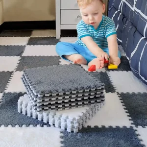 Factory Sale Interlocking Floor Mats Tiles EVA Polyester Puzzle Hairy Rug Washable Newborn Baby Play Mat Plush Carpet Home