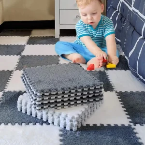 Factory Sale Interlocking Floor Mats Tiles Polyester Puzzle Hairy Rug Washable Newborn Baby Play Mat Stain Resistant Non Slip