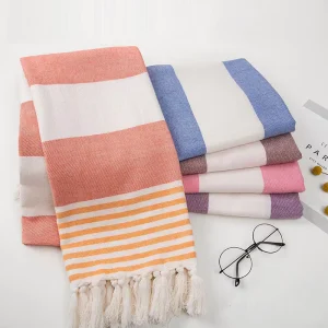 Factory Simple Polyester Cotton Tassel Striped Bath Towel Turkish Beach Towel Blanket