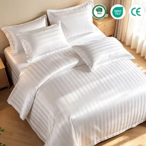 Factory Soft 100% Cotton White Hotel Duvet Cover Set Queen Breathable Flat Sheet Pillowcase for Hotel Chain Buyers
