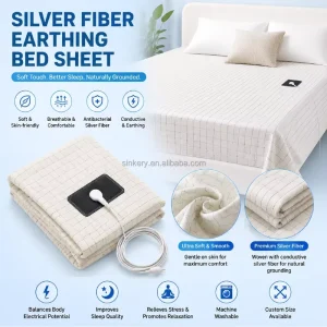 Factory Soft Earthing Grounding Flat Sheet Silver Fiber Fabric Conductive Top Sheet with Ground Cord for King and Queen Size