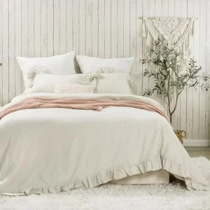 Factory Solid 100 Flax Ruffled Edge 4pcs Bedding Set Woven Pilling Resistant Custom Sizes Home Hotel Use