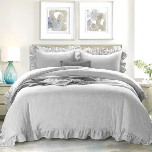 Factory Solid Cotton Flax Ruffled Edge 4pcs Bedding Set Woven Pilling Resistant Custom Sizes Home Hotel Use