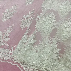 Factory Stock Rope Embroidery White champagne Wedding Dress Sequin Mesh Embroidery Fabric for Wedding Dress
