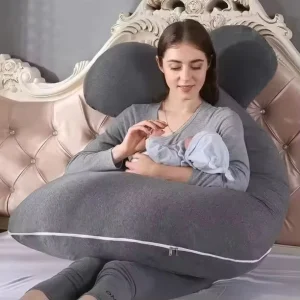 Factory Supplier Custom Super Soft Grey Cotton Cover U Shaped Full Body Maternity Breastfeeding Pillow OEKO TEX Certified 200TC