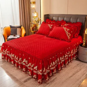 Factory Supplier Flannel Bed Skirt Quilted Lace Decoration Bed Skirt