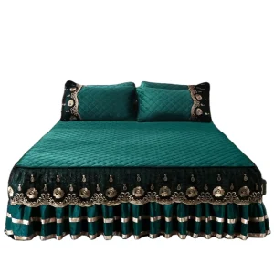 Factory Supplier Home Embroidery Lace Velvet Bed Skirt Set