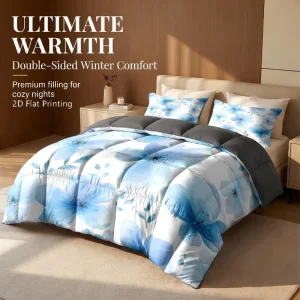 Factory Supply 2D Flat Printing Reversible Floral Heavy Warm Comforter 3 Piece Set Microfiber Winter Bedding Set