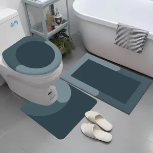 Factory Supply 3 Piece Bathroom Rug Set Includes Bath Rug Contour Mat and Toilet Lid Cover Machine Washable Quick Dry Bath Mat