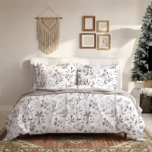 Factory Supply Grey Botanical Leaf Printed 100 Cotton 4pcs Bedding Set for Home and Hotel