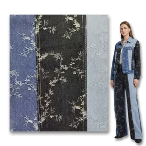 Factory Supply High Elastic Jacquard Knitted Denim Fabric 11.11oz Pre-washed Eco-friendly for Boys Girls Jeans Leggings