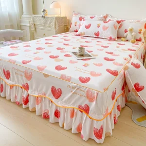 Factory Supply Large Quantity Korean Princess Style Anti Slip Bed Skirt Mattress Protector New Design Printed