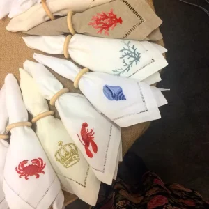 Factory Supply Monogram Embroidered Hemstitch Cotton Linen Napkin Custom Embroidery for Restaurant Wedding Event