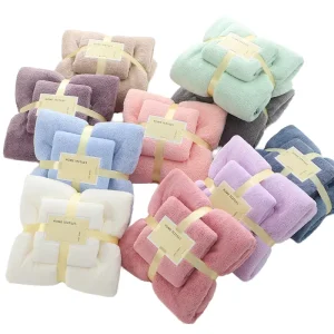 Factory Supply Soft Skin-Friendly Microfiber Coral Fleece Bath Towel Set Strong Water Absorption Towel Set Gift