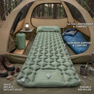 Factory Supply Ultralight Camping Sleeping Pad With Pillow Built in Foot Pump Inflatable Mat for Outdoor Travel