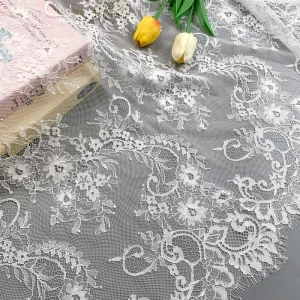 Factory White Non elastic Floral Eyelash French Lace Fabric 100% Nylon for Wedding Dresses Home Textiles