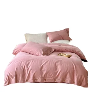 Factory Wholesales Princess Customizable Pink Color Wedding Duvet Cover Printed 400TC Microfiber Fabric Soft Warm Quilt Cover