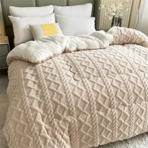Factory Winter Sherpa Jacquard Knitted Modern Comforter Set Warm Cozy Premium Bedding Queen Size Anti Pilling