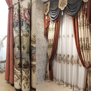 Factory direct High-end Chenille Jacquard Blackout Perforated Curtain Fabric Luxurious European-style Finished Curtains