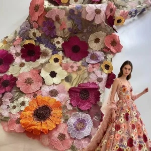 Factory direct Multicolor 3D Double sided Positioning Embroidery Lace Fabric 100% Polyester Floral Pattern Wedding