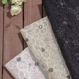 Factory direct New Beaded Knitted Floral Mesh Lace Trim Layered Leaf Plum Blossom Embroidery Brocade Fabric Girls Accessories