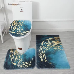 Factory direct Sale Underwater World Printed Needle punched Flannel Toilet Mat Bathroom Rug Three piece Bath Mat