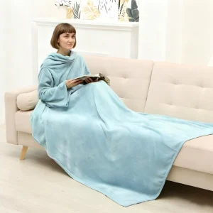 Factory-direct Supply Polyester Solid-color Wearable Blankets with Sleeves Cozy Throw Blankets Modern