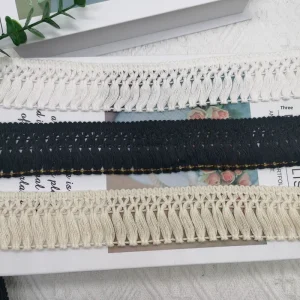 Factory-direct Supply Pure Cotton Tassel Lace Woven Fabric 4cm White