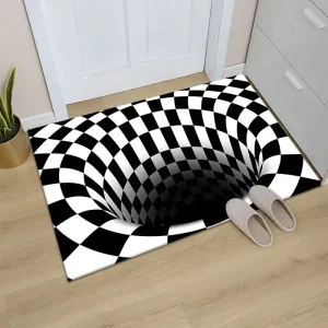 Factorydirect 3D Visual Cushioned Polyester Door Mat Rugs Living Room Kitchen Custom Area Mats White Black