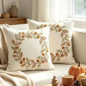 Fall Embroidered Throw Pillow Covers Maple Leaves Farmhouse Pillow Covers Decorative Pillowcases Square Floral Pillow Case Home