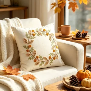 Fall Embroidered Throw Pillow Covers Maple Leaves Farmhouse Pillow Covers Decorative Pillowcases Square Floral Pillow Case Home