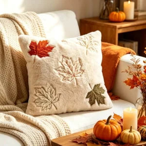 Fall Embroidery Pillow Covers Autumn Pumpkin Cushion Case Plush Faux Fur Wool Embroidered Throw Pillow Cases for Sofa Home Decor