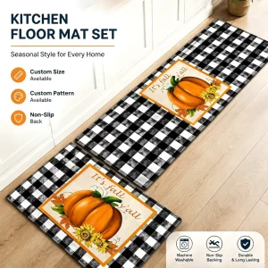 Fall Kitchen Mat Set Seasonal Thanksgiving Kitchen Mat Machine Washable Farmhouse Style Floor Mat