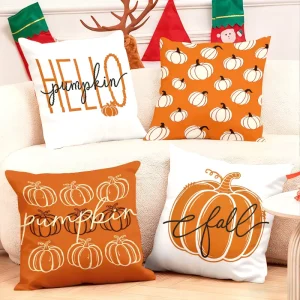 Fall Pumpkin Themed Throw Pillows Cozy Living Room Sofa Festive Holiday Decor Accents