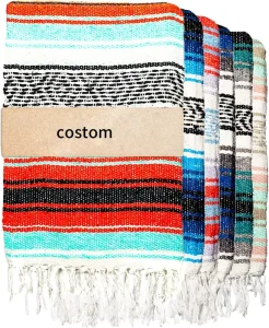Falsa Woven Saddle Custom Serape Embroidered Yoga Sofa Mexican Cotton Bedding Throw Blanket for Outdoor Camping Beach Picnic