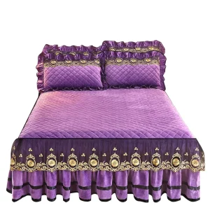 Fancy Bed Sheet Skirt Quilting Seam Lace Ruffled Bed Skirt Set