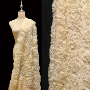 Fancy Ruffle Embroidery Woven Stripe Chiffon Ribbon Rosette Net Tulle Fabric High Quality for Wedding Accessories and Apparel
