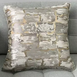 Fancy Top Level Gold Grey Silver Metallic Jacquard Pillow Cover Artistic Geometric Pattern Cushions for Home Decor