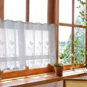 Fancy Voile Sheer Embroidery Short Curtains for Kitchen Cafe Room