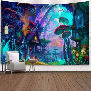 Fantasy Enchanted Mushroom Forest Wall Tapestry