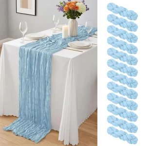 Farmhouse Blue Table Runner Solid Gauze Table Runner Cheesecloth Custom Table Runner with Logo for Wedding Party