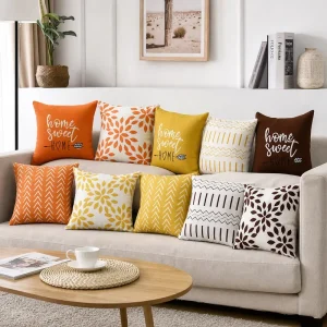 Farmhouse Boho Cushion Cover Soft Polyester Leaf Flower Print Throw Pillow Case Decorative Accent Shell for Living Room