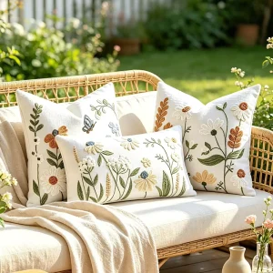 Farmhouse Cotton Decorative Pillowcases Embroidered Throw Pillow Covers 18×18