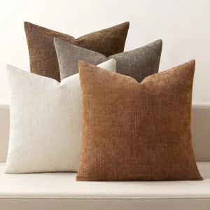 Farmhouse Decorative Throw Pillow Covers Soft Chenille Shrink Resistant Solid Pattern Brown