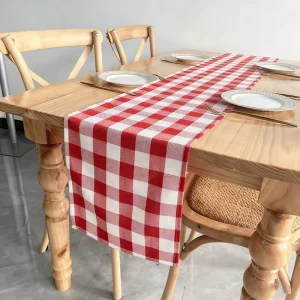 Farmhouse Dining Table Decor 30cm * 180cm Checkered Linen Table Runner