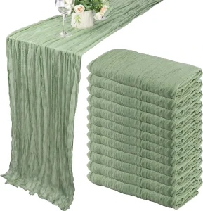 Farmhouse Sage Green Table Runner Solid Gauze Cheesecloth Table Runner for Wedding Party